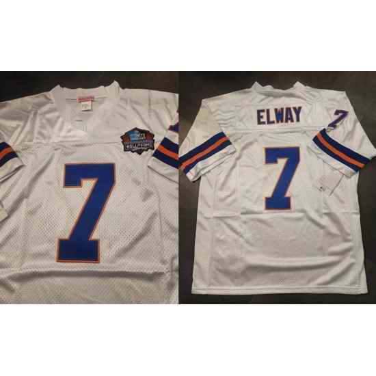 Men Denver Broncos 7 John Elway White Hall of Fame Patch Stitched Football Jersey