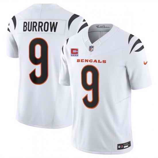 Men Cincinnati Bengals 9 Joe Burrow White 2025 F U S E  With 4 Star C Patch Vapor Untouchable Limited Stitched Football Jersey