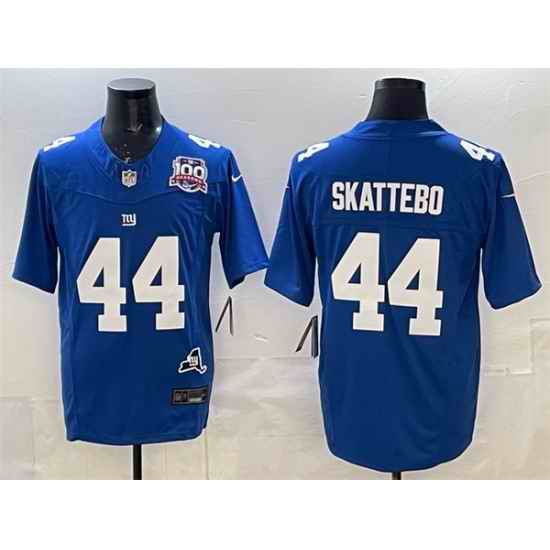 Men New York Giants 44 Cam Skattebo Royal 2025 Draft F U S E  100th Season 26 State Patch Vapor Limited Stitched Football Jersey