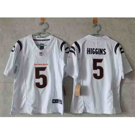 Women Cincinnati Bengals 5 Tee Higgins White F U S E  Stitched Vapor Football Jersey