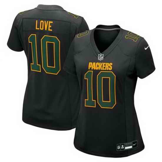 Women Green Bay Packers 10 Jordan Love Black Fashion Stitched Game Jersey