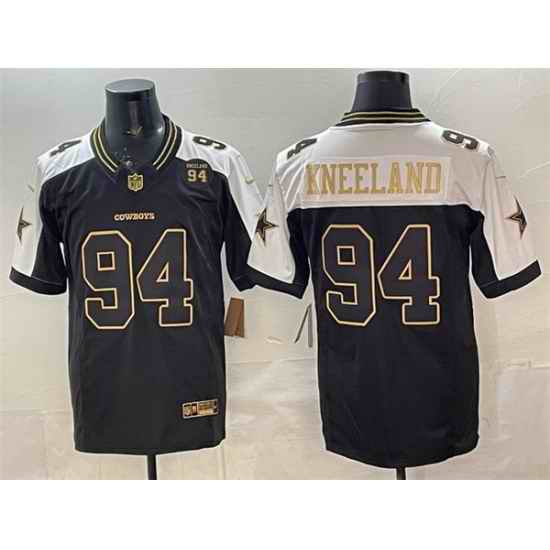 Men Dallas Cowboys 94 Marshawn Kneeland Black Gold 2025 F U S E  94 Marshawn Kneeland Memorial Patch Vapor Limited Stitched Football Jersey