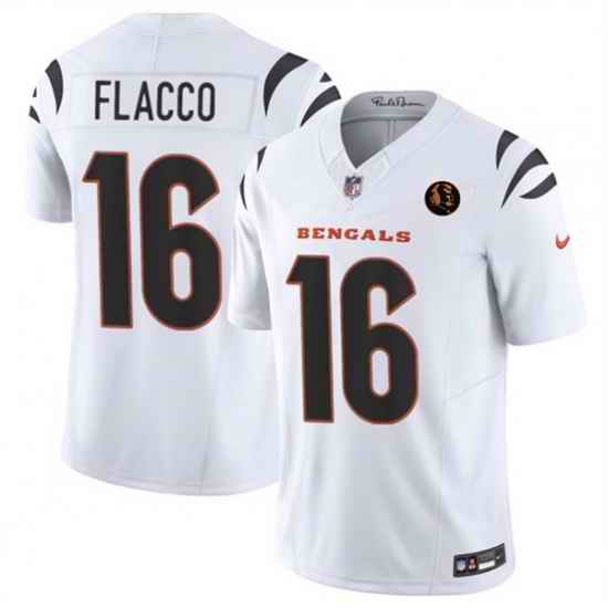 Men Cincinnati Bengals 16 Joe Flacco White 2023 F U S E  With John Madden Patch Vapor Limited Stitched Football Jersey