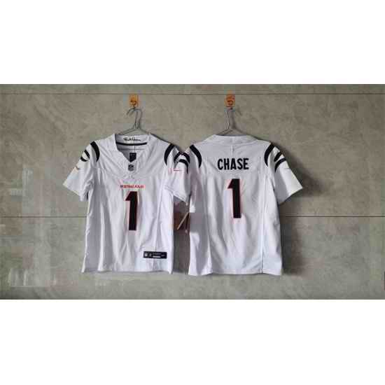 Women Cincinnati Bengals 1 Ja Marr Chase White F U S E  Stitched Vapor Football Jersey