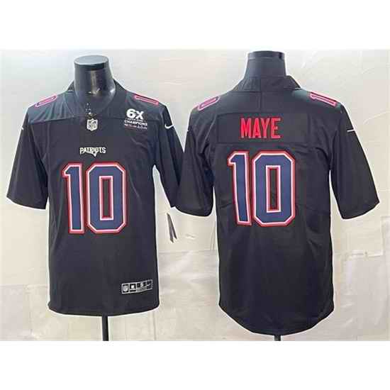 Men New England Patriots 10 Drake Maye Black Fashion With 6x Super Bowl Champions Patch Vapor Untouchable Limited Stitched Football Jersey