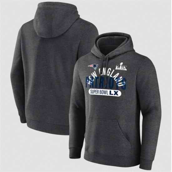 Men New England Patriots Heather Charcoal 2025 Super Bowl LX Game Plan Hoodie