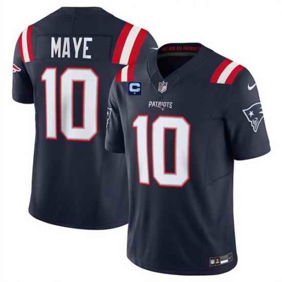 Men New England Patriots 10 Drake Maye Navy 2025 F U S E  With 1 Star C Patch Vapor Limited Stitched Football Jersey