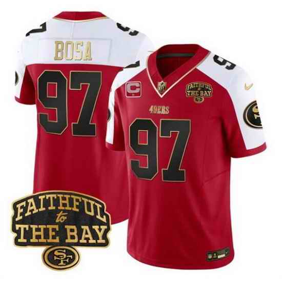 Men San Francisco 49ers 97 Nick Bosa Red Alternate 2025 F U S E  1 Star C With Faithful To The Bay Patch Limited V8 Stitched Football Jersey