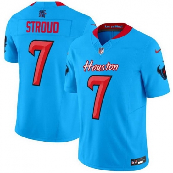 Men Houston Texans 7 C J  Stroud Blue 2024 Vapor F U S E  Limited Stitched Jersey
