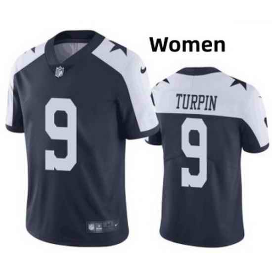 Women Dallas Cowboys 9 KaVontae Turpin Navy White Thanksgiving Vapor Limited Jersey