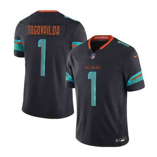 Men Miami Dolphins 1 Tua Tagovailoa Black 2025 F U S E Rivalries Vapor Limited Stitched Football Jersey