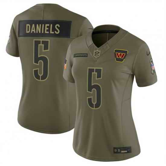 Women Washington Commanders 5 Jayden Daniels Olive 2025 Salute to Service Limited Stitched Football Jersey