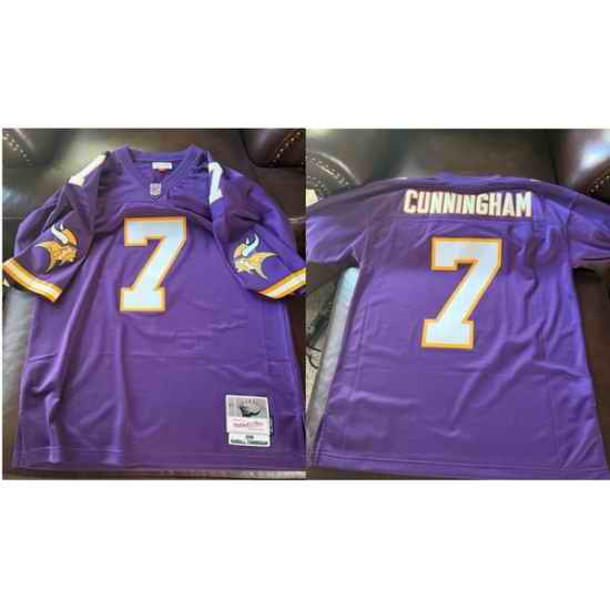 Men Minnesota Vikings Mitchell Ness Randall Cunningham #7 Purple Stitched NFL Jersey