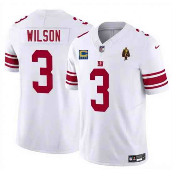 Men New York Giants 3 Russell Wilson White 2025 F U S E  With 4 star C Patch And Walter Payton Patch Vapor Untouchable Limited Stitched Jersey