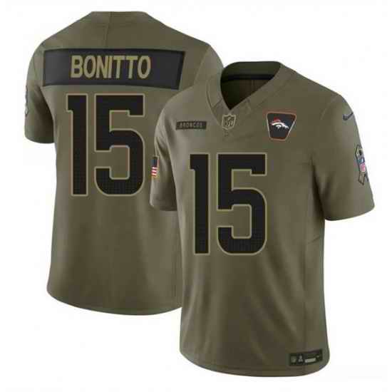 Men Denver Broncos 15 Nik Bonitto Olive 2025 F U S E  Salute to Service Limited Stitched Football Jersey