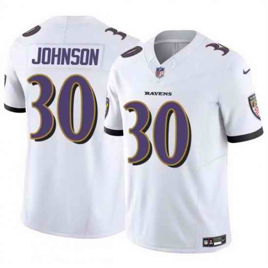 Men Baltimore Ravens 30 D 27Ernest Johnson White 2025 F U S E  Vapor Limited Football Jersey