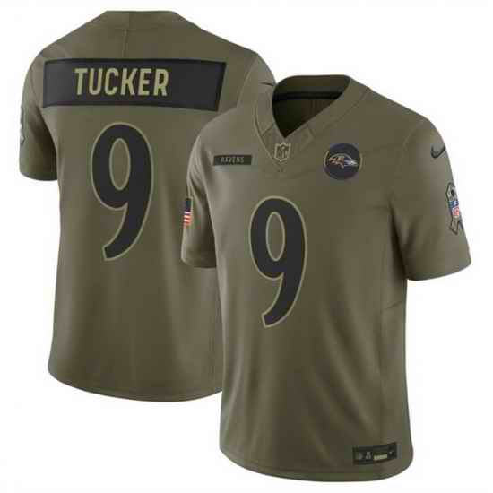 Men Baltimore Ravens 9 Justin Tucker Olive 2025 F U S E  Salute to Service Limited Football Jersey