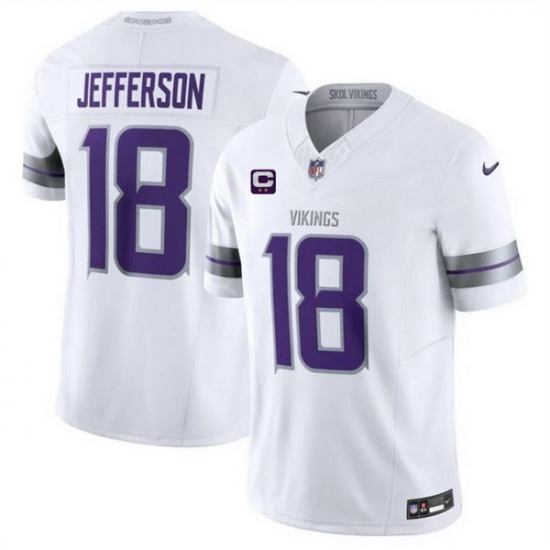 Men Minnesota Vikings 18 Justin Jefferson White 2024 F U S E  With 2 Star C Patch Winter Warrior Limited Stitched Jersey