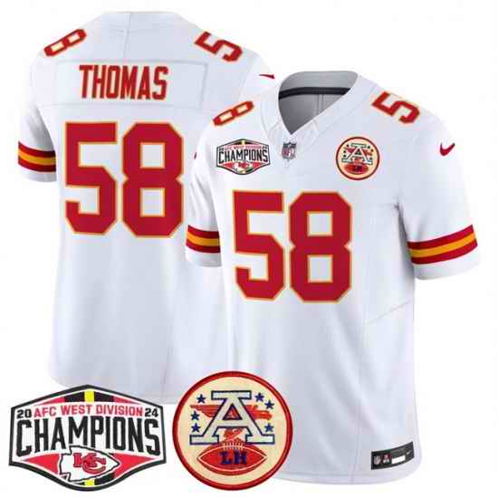 Men Kansas City Chiefs 58 Derrick Thomas White F U S E  2024 AFC West Division Champions Vapor Limited Stitched Football Jersey
