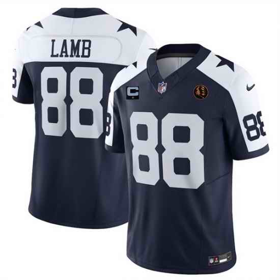 Men Dallas Cowboys 88 CeeDee Lamb Navy 2025 F U S E  With John Madden Patch And 1 Star C Patch Thanksgiving Vapor Limited Stitched Football Jersey
