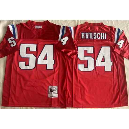 Men New England Patriots 54 Tedy Bruschi Red Throwback Stitched Football Jersey