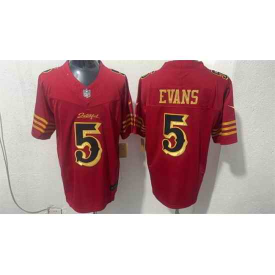 Men San Francisco 49ers  5 Mike Evans Red Gold 2026 F U S E   Rivalries  Vapor Limited Stitched Football Jersey