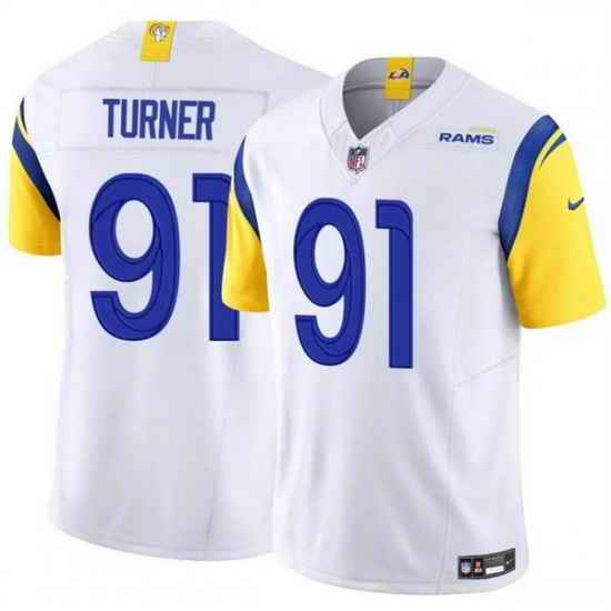 Men Los Angeles Rams 91 Kobie Turner White 2025 F U S E  Vapor Untouchable Stitched Football Jersey