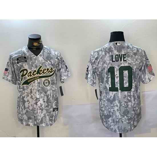 Men Green Bay Packers 10 Jordan Love 2024 Arctic Camo Salute To Service Stitched Baseball Jersey 2