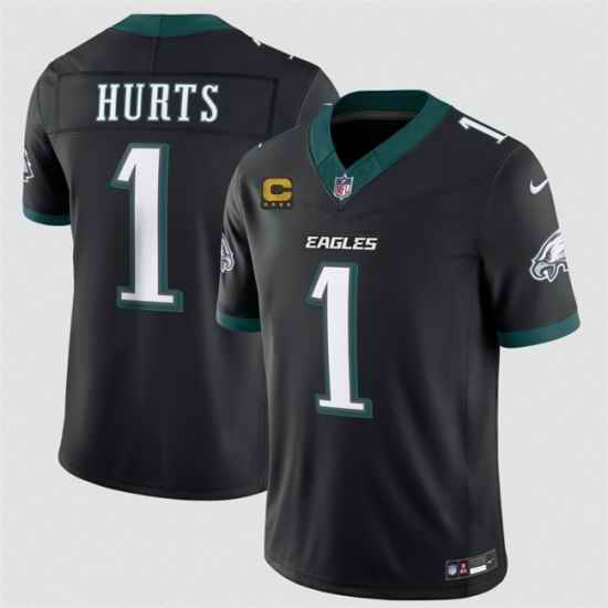 Men Philadelphia Eagles 1 Jalen Hurts Black 2026 F U S E 4 Star C Patch Vapor Untouchable Limited Throwback Stitched Football Jersey