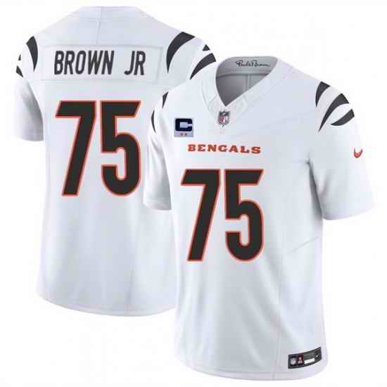 Men Cincinnati Bengals 75 Orlando Brown Jr White 2025 F U S E  With 2 Star C Patch Vapor Untouchable Limited Stitched Football Jersey