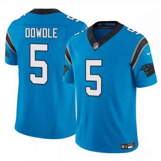 Men Carolina Panthers 5 Rico Dowdle Blue 2025 F U S E  Vapor Limited Stitched Football Jersey
