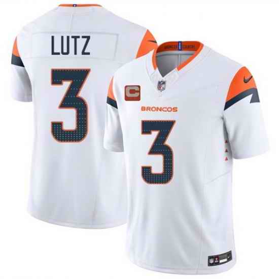 Men Denver Broncos 3 Wil Lutz White 2025 F U S E  With 2 Star C Patch Vapor Limited Stitched Football Jersey