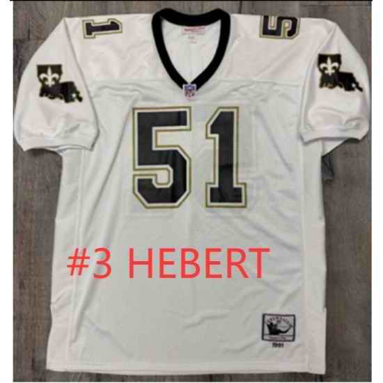 Men Saints #3 HEBERT White Throwback Stitched NFL Jersey