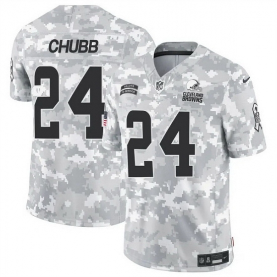Men Cleveland Browns 24 Nick Chubb 2024 F U S E Arctic Camo Salute To Service Limited Stitched Football Jersey