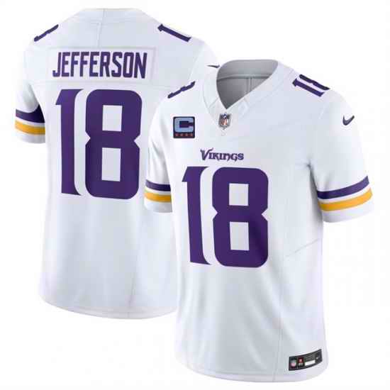 Men Minnesota Vikings 18 Justin Jefferson White 2026 F U S E With 4 star C Patch And John Madden Patch Vapor Limited Stitched Football Jersey