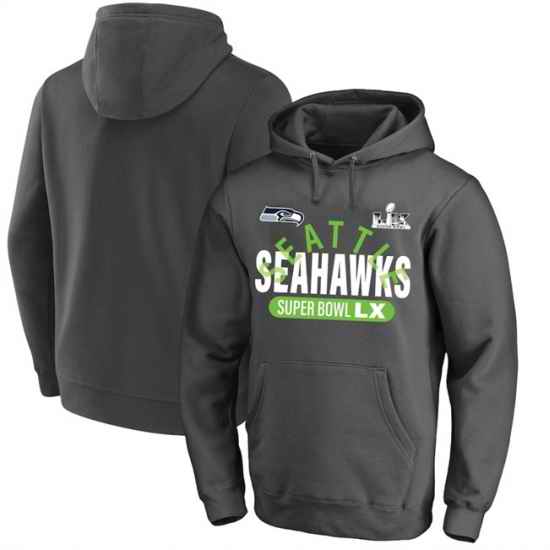 Men Seattle Seahawks Charcoal 2025 Super Bowl LX Big  26 Tall Game Plan Hoodie