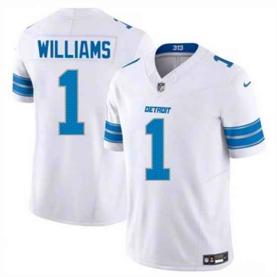 Men Detroit Lions 1 Jameson Williams White 2025 F U S E  Vapor Limited Stitched Jersey