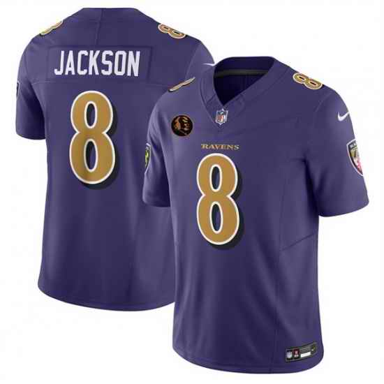 Men Baltimore Ravens 8 Lamar Jackson Purple 2025 F U S E  With John Madden Patch Limited Football Jersey