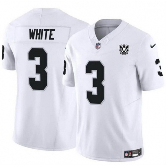 Men Las Vegas Raiders 3 Zamir White White 2024 F U S E 65th Anniversary Patch Vapor Stitched Football Jersey