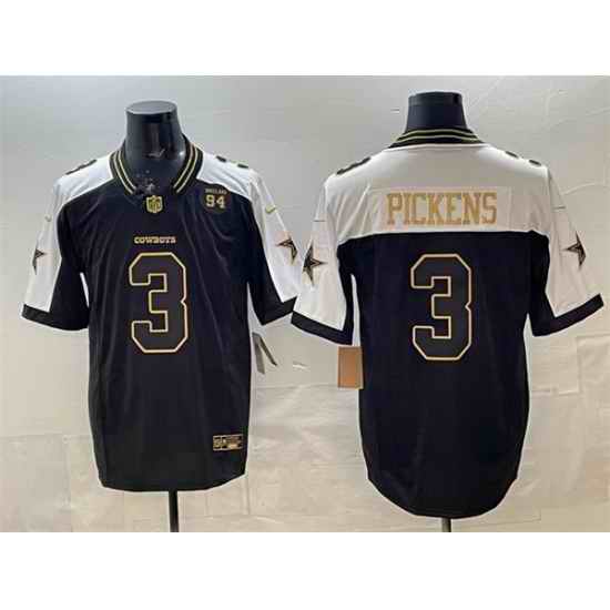 Men Dallas Cowboys 3 George pickens Black Gold 2025 F U S E  94 Marshawn Kneeland Memorial Patch Vapor Limited Stitched Football Jersey