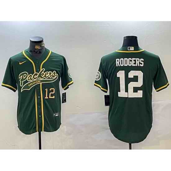 Men Green Bay Packers 12 Aaron Rodgers Green Cool Base Stitched Baseball Jersey 3