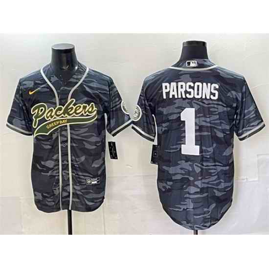 Men Green Bay Packers 1 Micah Parsons Grey Camo Cool Base Stitched Baseball Jersey