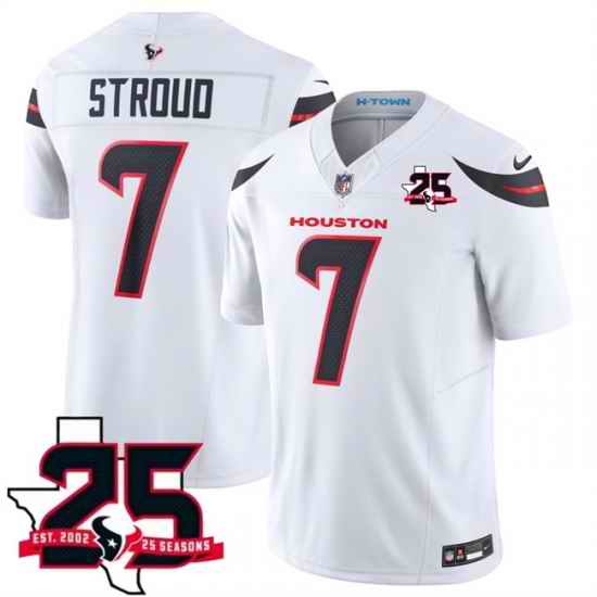 Men Houston Texans 7 C J Stroud White 2026 25th Anniversary Patch F U S E Vapor Limited Stitched Football Jersey