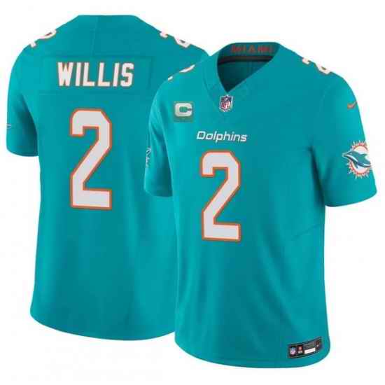 Men Miami Dolphins 2 Malik Willis Aqua 2026 F U S E 1 Star C Patch Vapor Limited Stitched Football Jersey