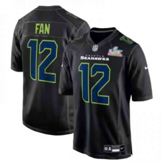 12s Seattle Seahawks Nike Super Bowl LX Patch Carbon Fashion Game Jersey Black