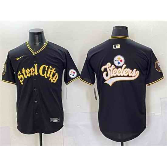 Men Pittsburgh Steelers Team Big Logo Black 412 Patch Vapor Premier Limited Stitched Baseball Jersey