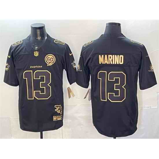 Men Miami Dolphins 13 Dan Marino Black Gold F U S E  With Patch Limited Stitched Football Jersey