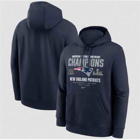 Men New England Patriots Navy 2025 AFC Champions Team Nation Hoodie