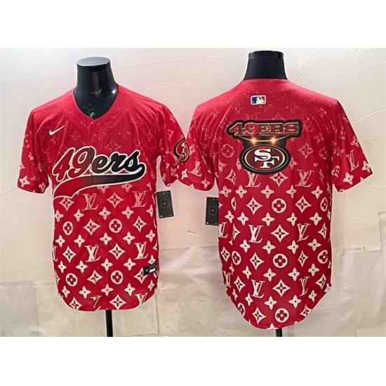 Men San Francisco 49ers Team Big Logo Red Limited Stitched Baseball Jersey 2