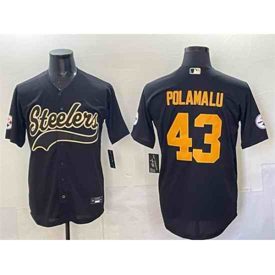 Men Pittsburgh Steelers 43 Troy Polamalu Black Cool Base Stitched Baseball Jersey